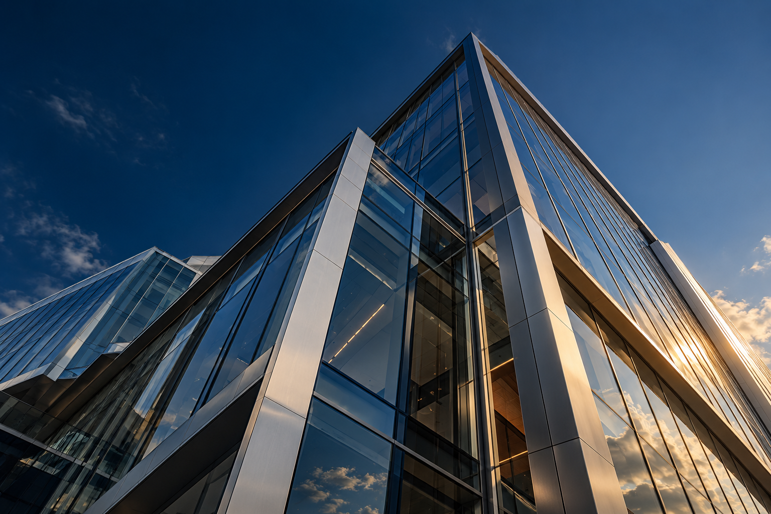 Illustrative view of contemporary glass and steel architecture
